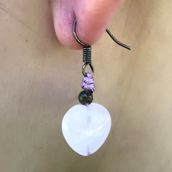 Adorable Rose Quartz Heart Gemstone Earrings - Picture 2 of 2
